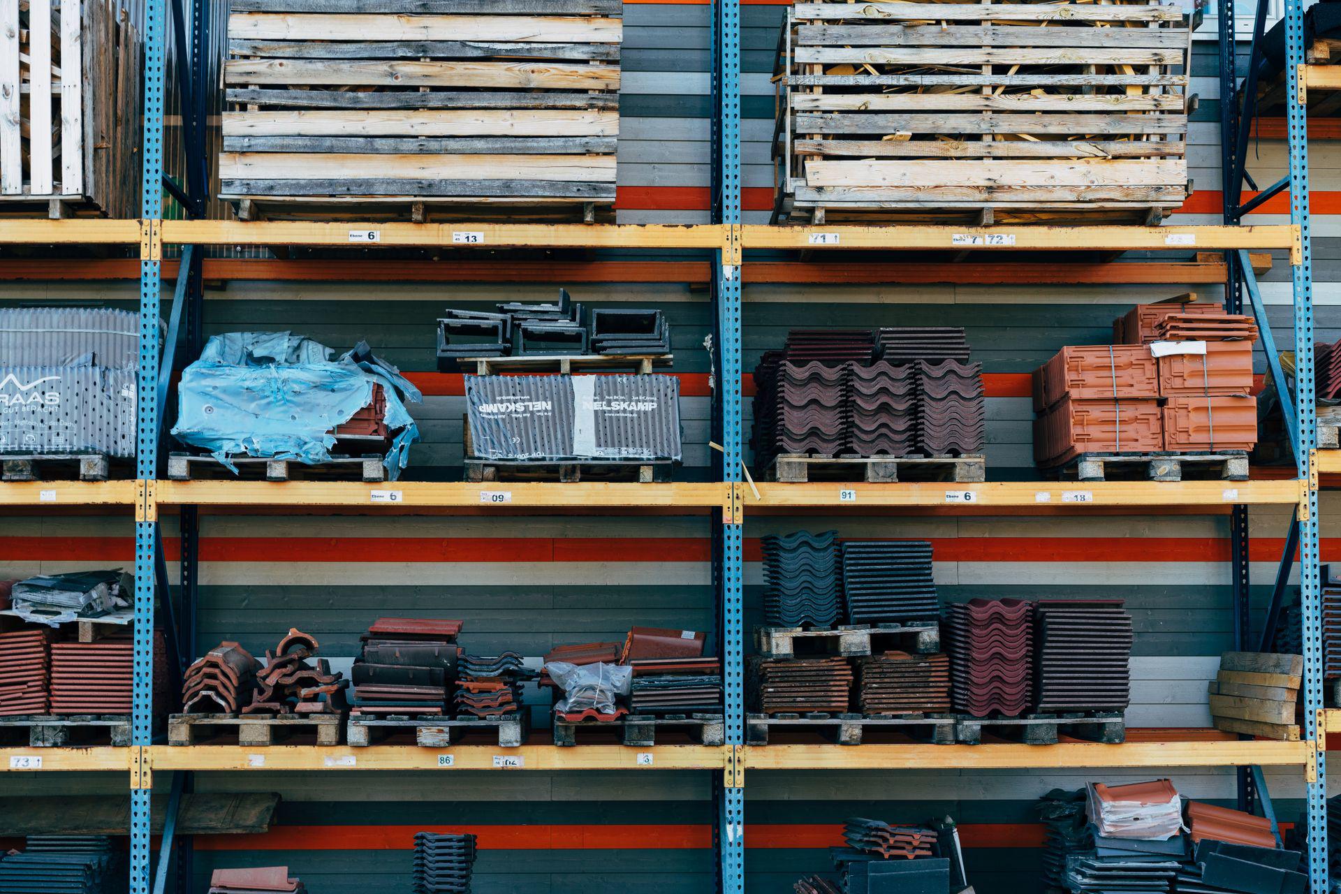 Building materials products on shelf